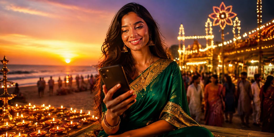 Chennai woman using mobile for casino-style slots in elegant saree