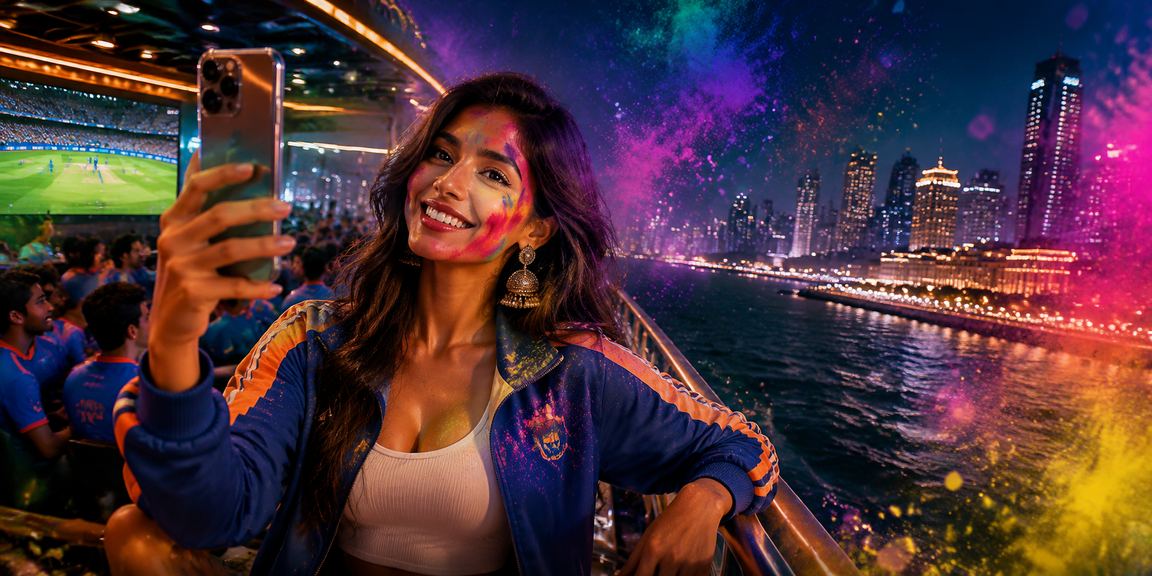 Indian cricket fans celebrating Holi festival with betting excitement